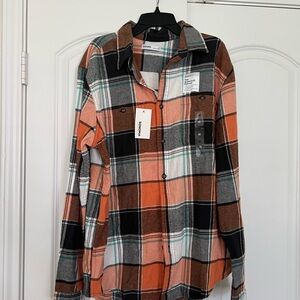 Sonoma Orange and Black Plaid Casual Button Down Shirt
